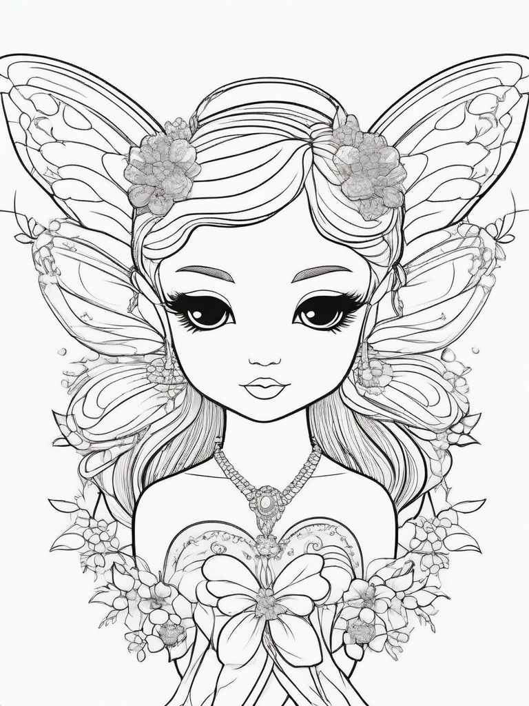 Kawaii Fairy Coloring Pages - Lovely Fairies with Sparkling Wings  minimal black outline printable sheet, coloring page