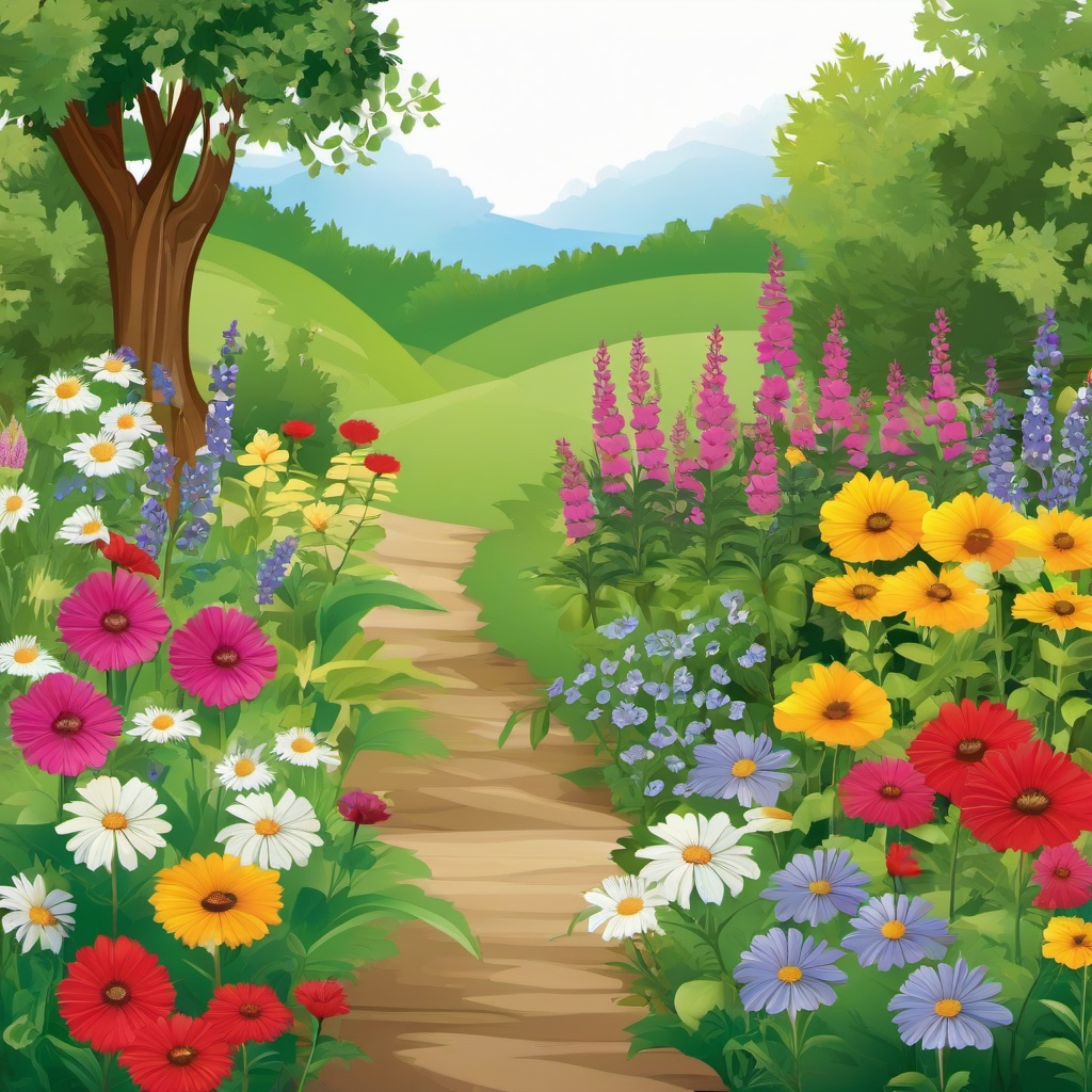 Garden clipart - wildflower garden scene  clipart