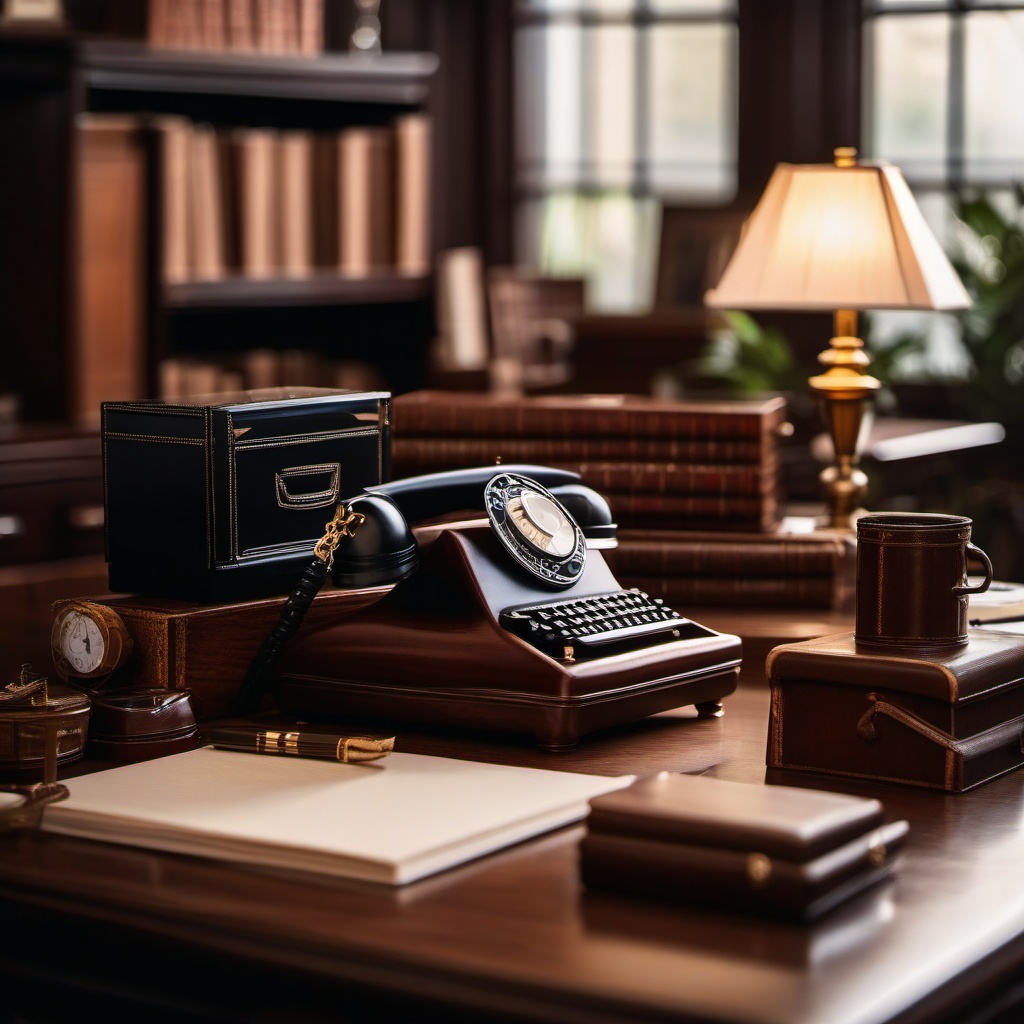 Vintage Office Vibes - Vintage office with antique furniture and classic decor. realistic, professional photography, bokeh, natural lighting, canon lens, shot on dslr 64 megapixels sharp focus