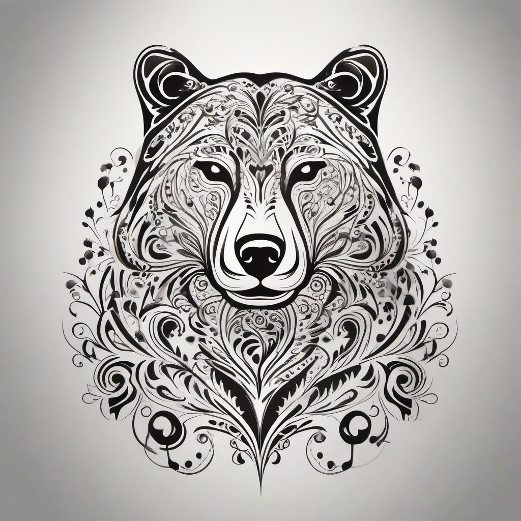 Abstract bear paw swirls tattoo. Whimsical nature dance.  minimal color tattoo design