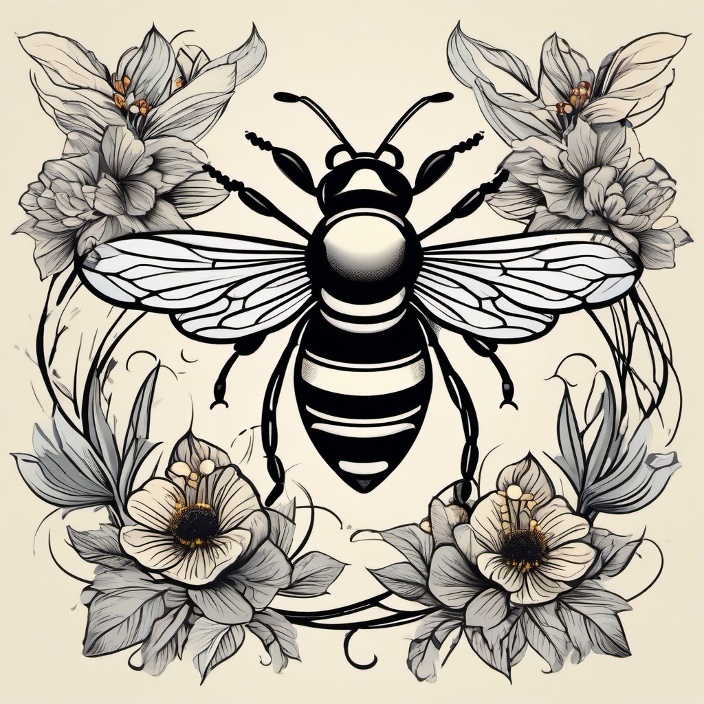 matching bee tattoo  vector tattoo design