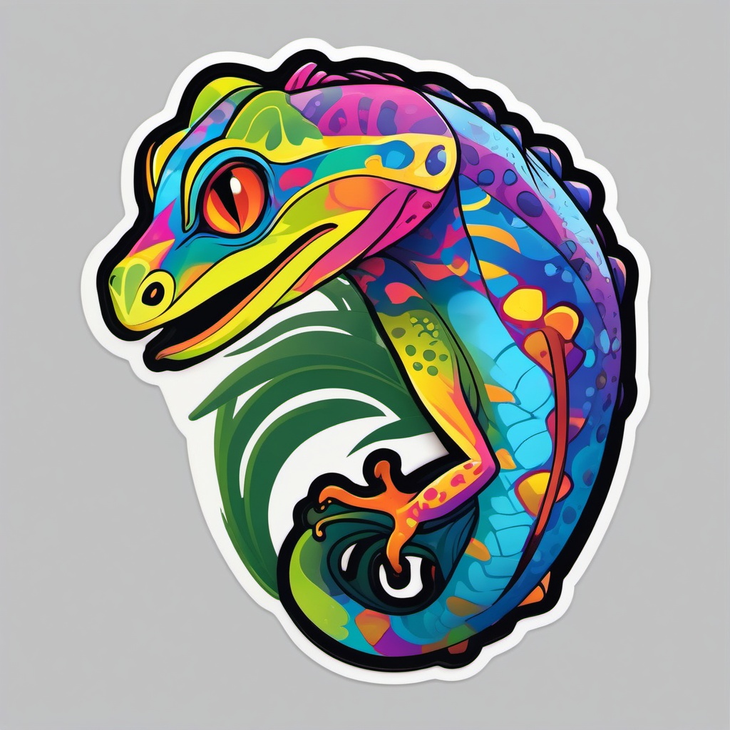 Gecko Sticker - A colorful gecko showcasing its vibrant skin. ,vector color sticker art,minimal