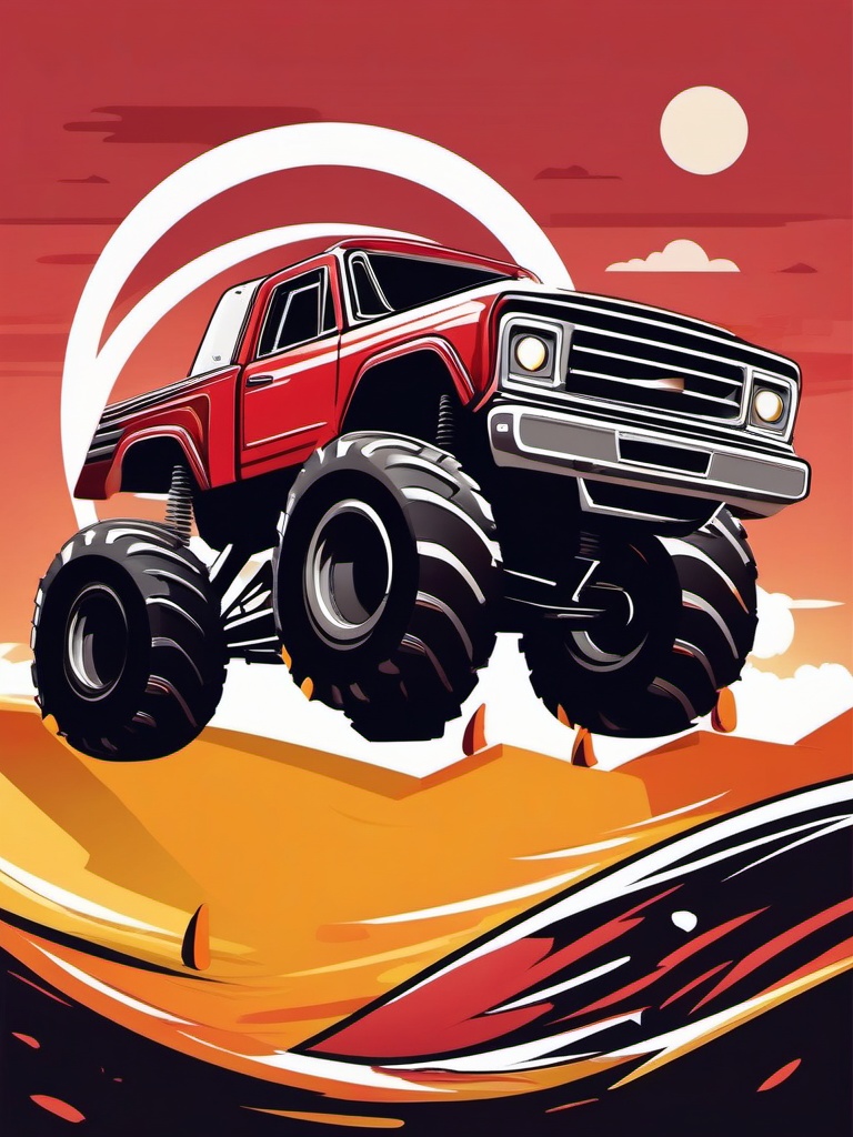 Monster Truck Clipart - A monster truck crushing obstacles.  transport, color vector clipart, minimal style