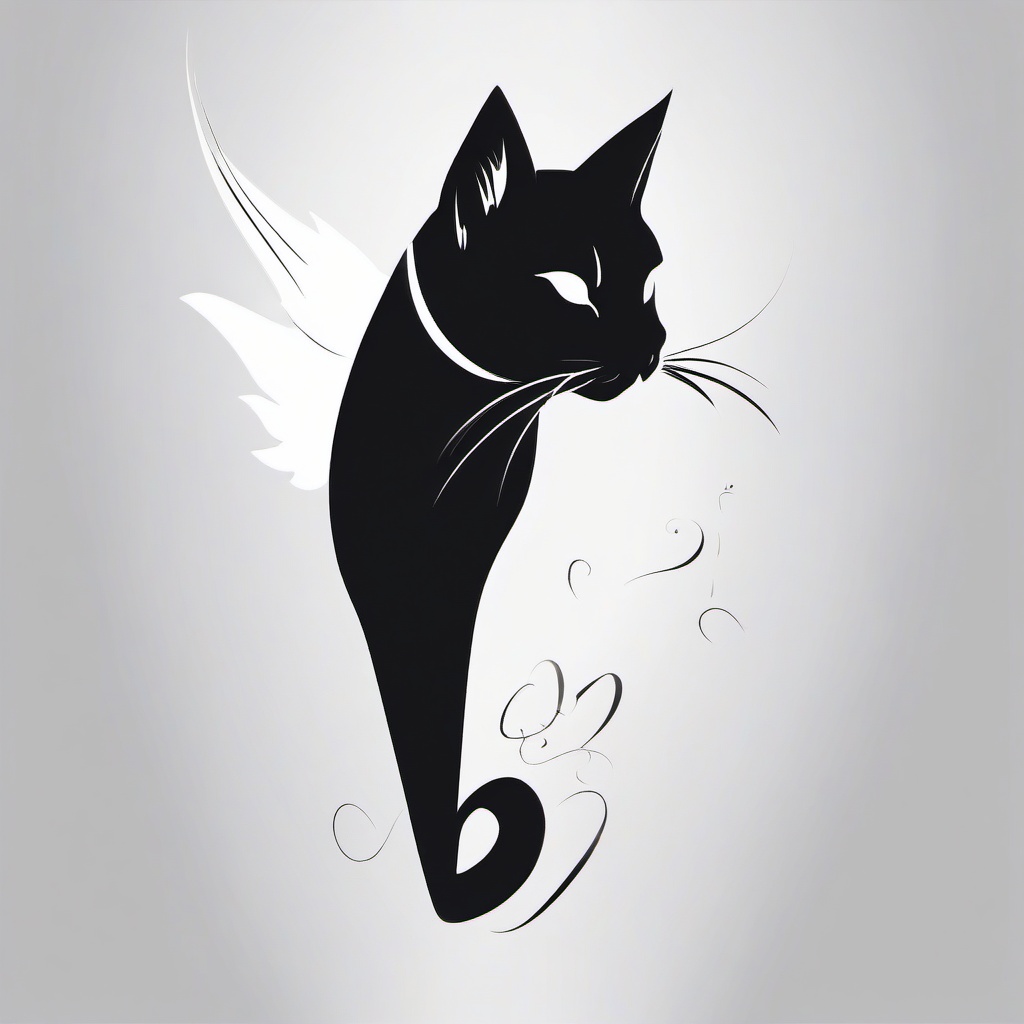 Angel Cat Tattoo - Tattoo featuring a cat with angelic or celestial elements.  minimal color tattoo, white background