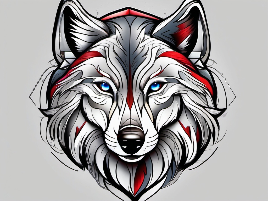 Neo Traditional Wolf,modern take on the traditional wolf, reflecting contemporary values and aesthetics. , color tattoo design, white clean background