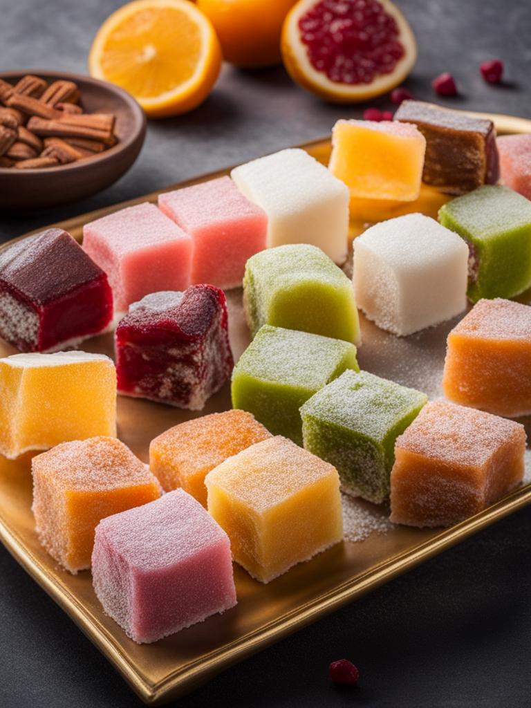 turkish delight (lokum), a chewy and sweet confection with various flavors (popular in the middle east and asia). 