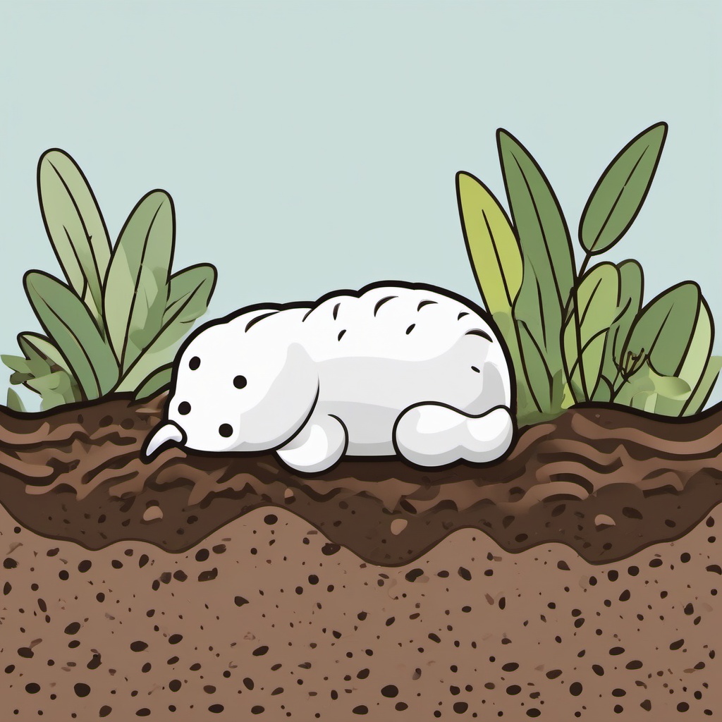 Grub Clip Art - A white grub in the soil,  color vector clipart, minimal style