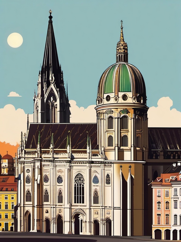 Vienna clipart - St. Stephen's Cathedral and Vienna cityscape,  color vector clipart