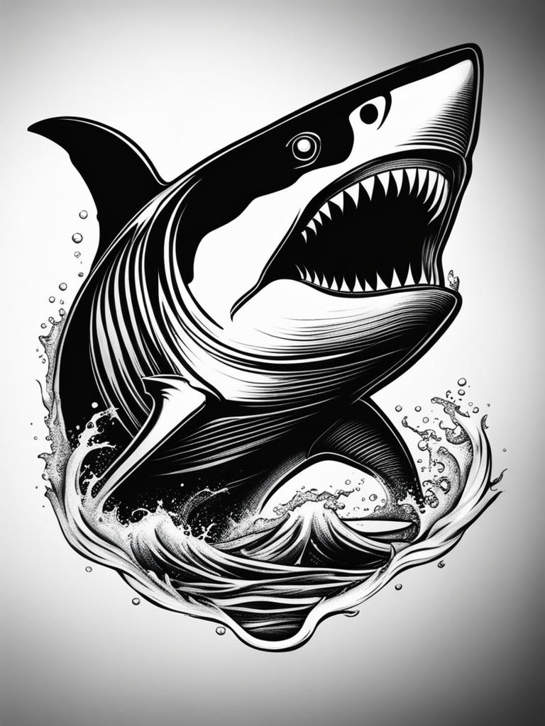 ferocious shark tattoo, embodying the spirit of the ocean's apex predator. 