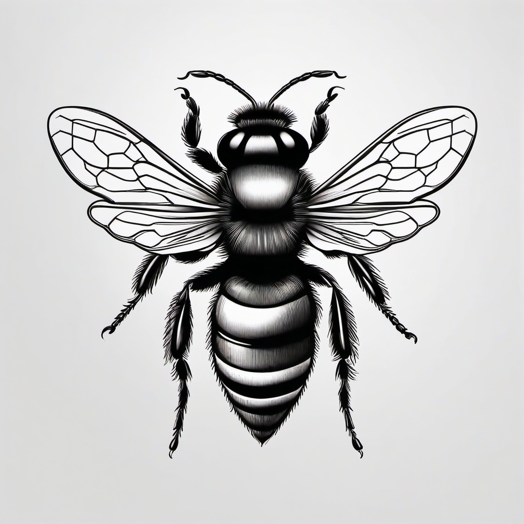 Black and White Honey Bee Tattoo - Opt for a classic and timeless look with a black and white honey bee tattoo, emphasizing the insect's form and elegance.  simple tattoo,minimalist,white background