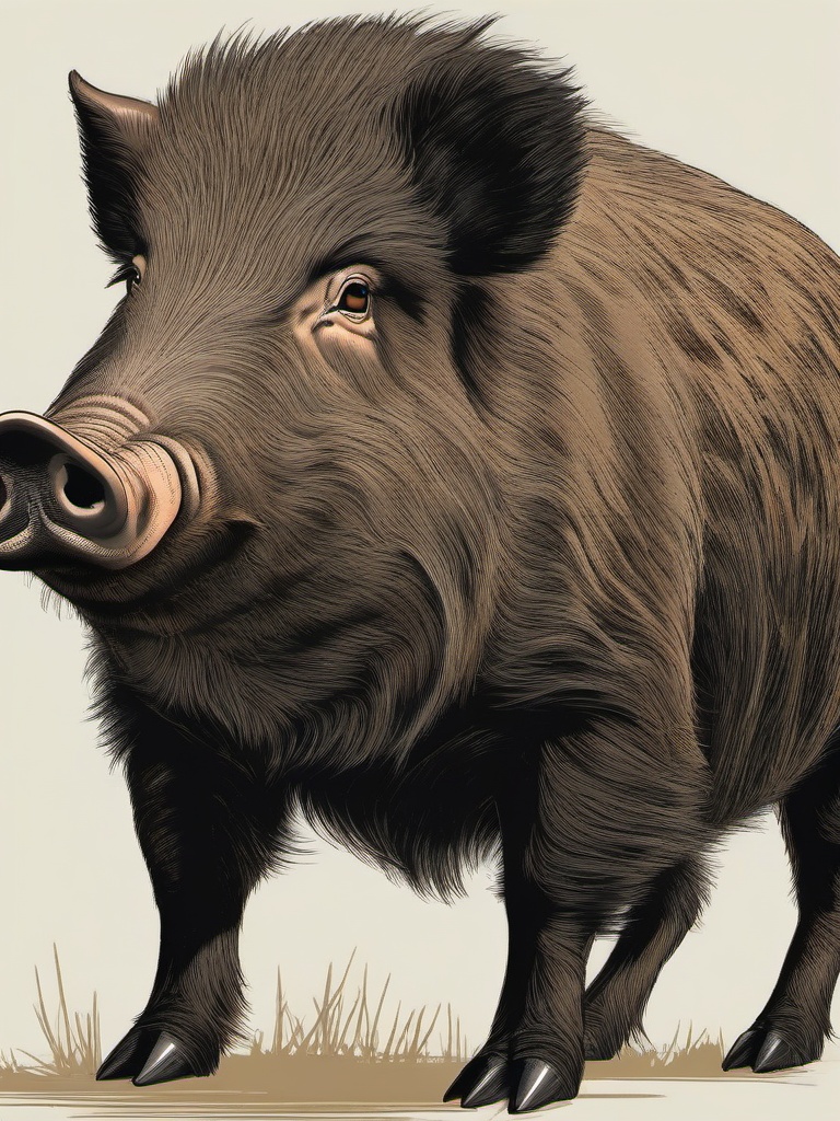 Wild Boar cartoon - strong, tusked ancestor of the domestic pig  