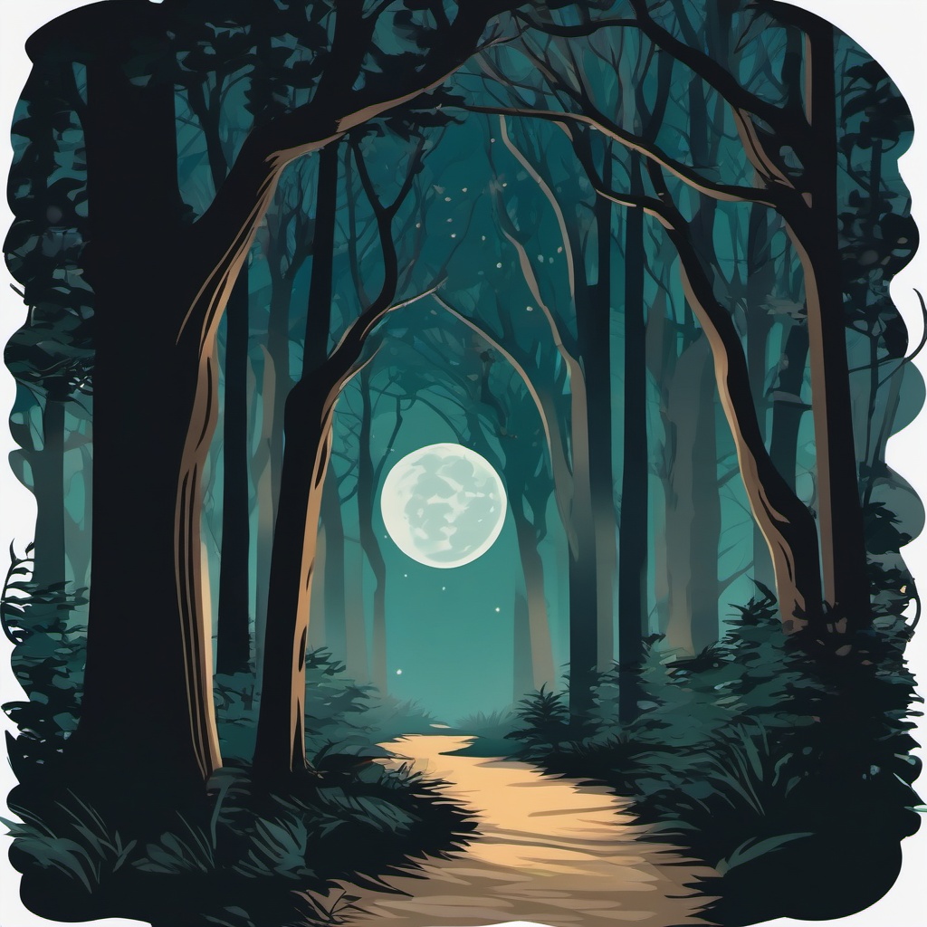 Moonlit forest path sticker- Enchanting and serene, , sticker vector art, minimalist design