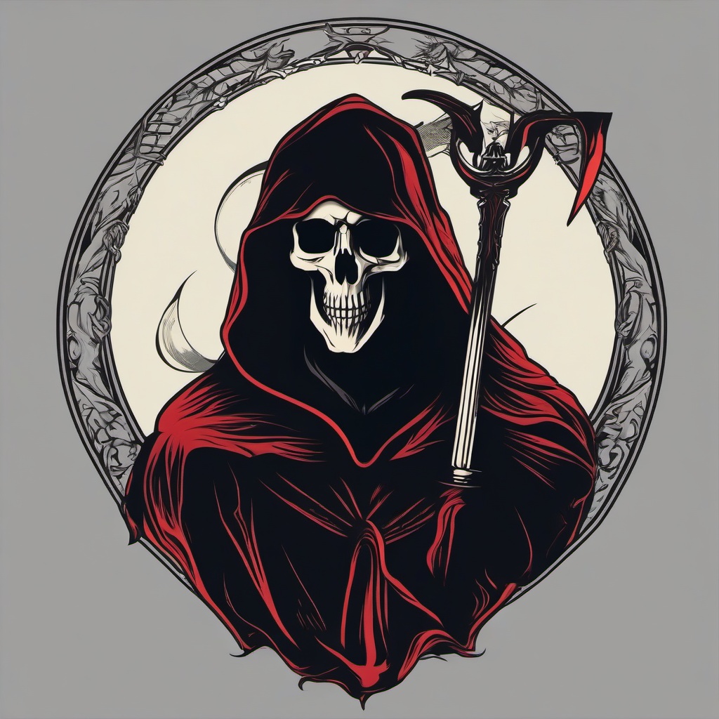 Tattoos of a Grim Reaper-Eerie and symbolic tattoos featuring the Grim Reaper, representing death and the afterlife.  simple color vector tattoo