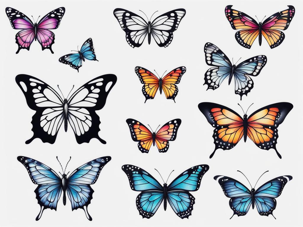 Easy butterfly tattoo, Simple and uncomplicated butterfly tattoo designs.  viviid colors, white background, tattoo design