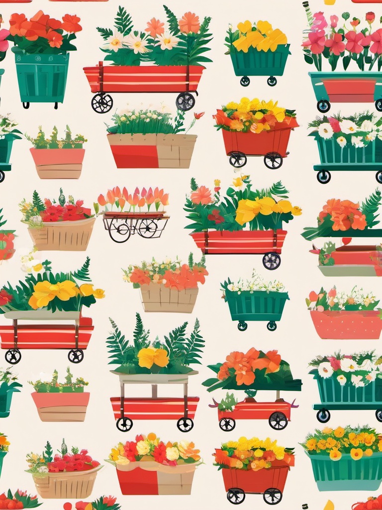 Flower Cart clipart - A cart filled with fresh flowers, ,vector color clipart,minimal