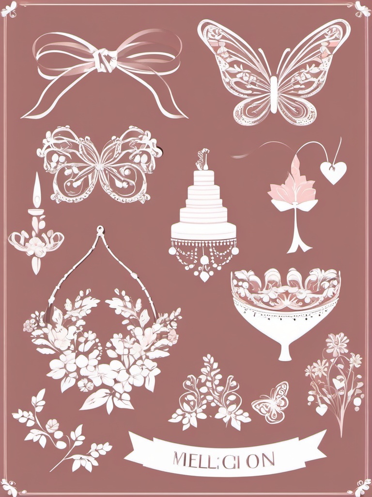 Wedding Decorations clipart - Various wedding decorations, ,vector color clipart,minimal