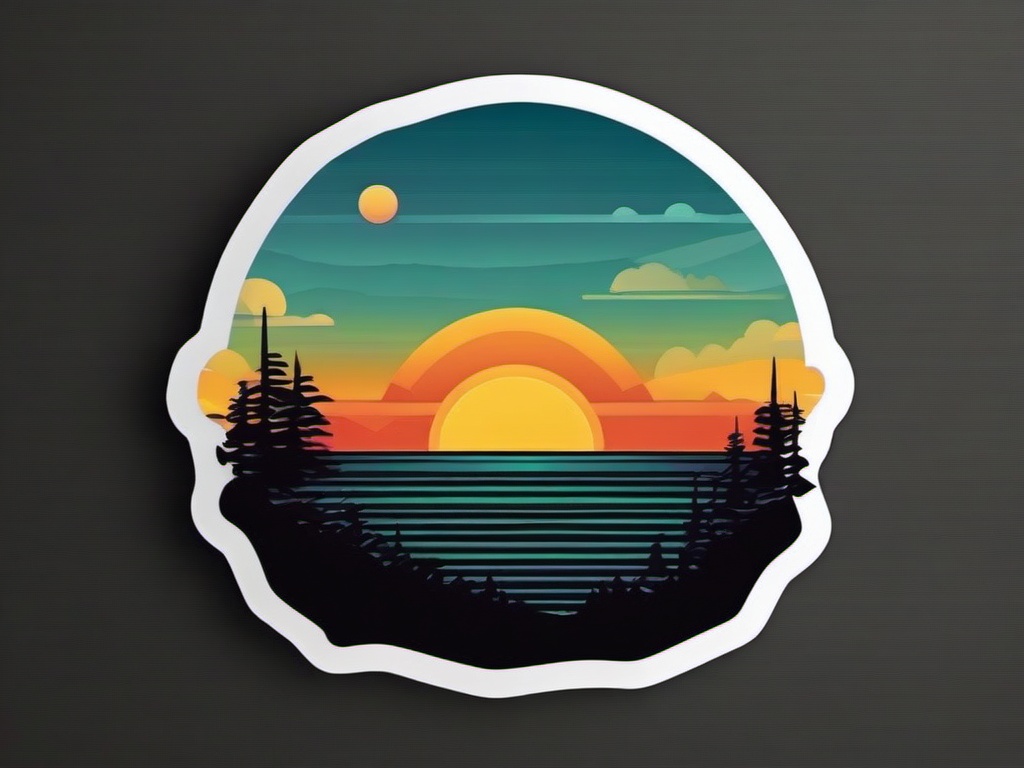 Sunrise Sticker - The sun rising over the horizon, ,vector color sticker art,minimal