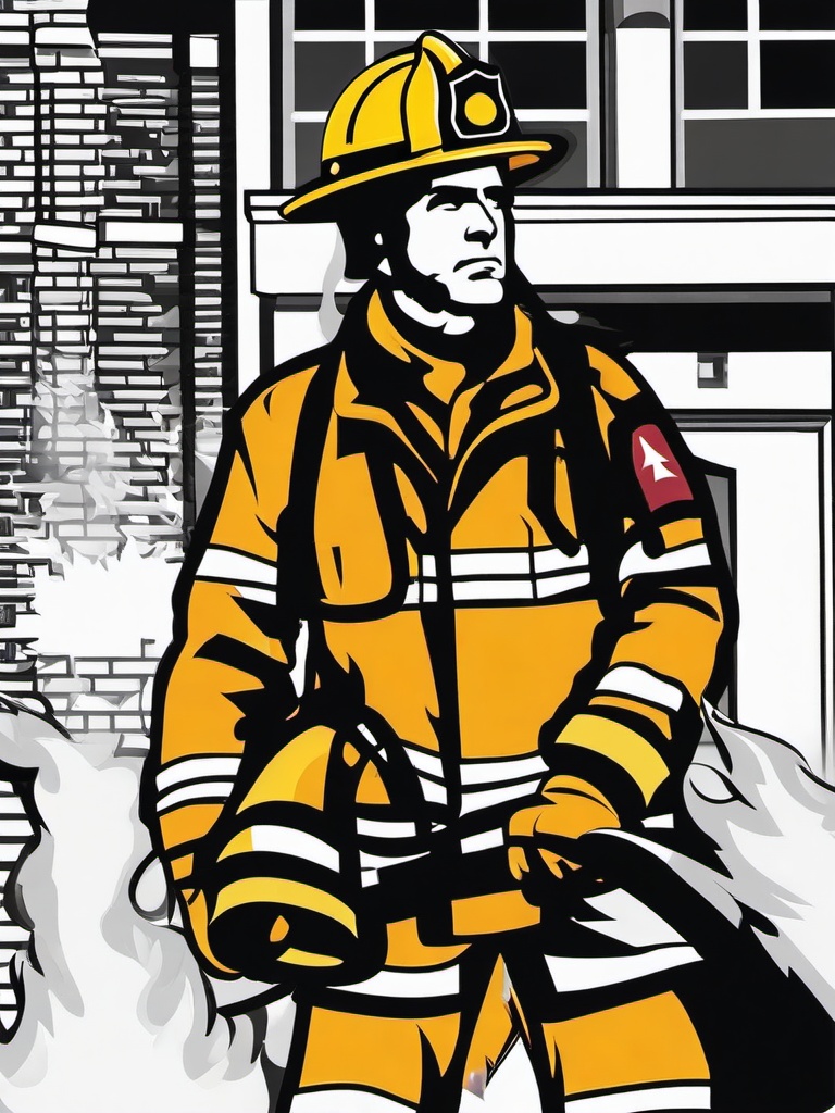 Fireman clipart - fireman at a burning building  vector clipart