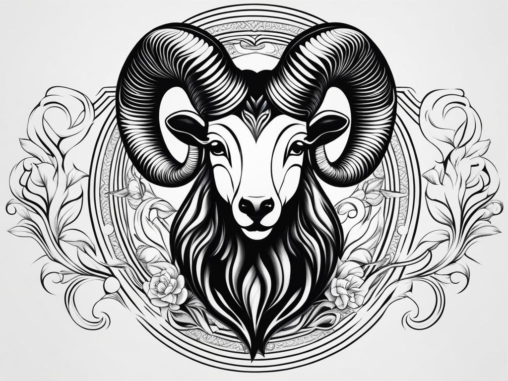 aries tattoo black and white design 