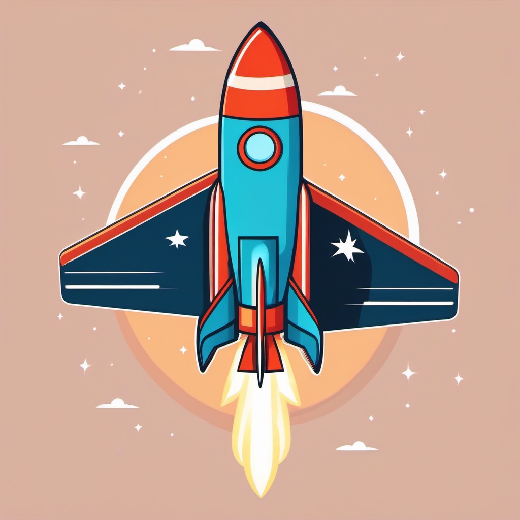 Rocketship Clipart - A rocketship soaring into space.  color clipart, minimalist, vector art, 