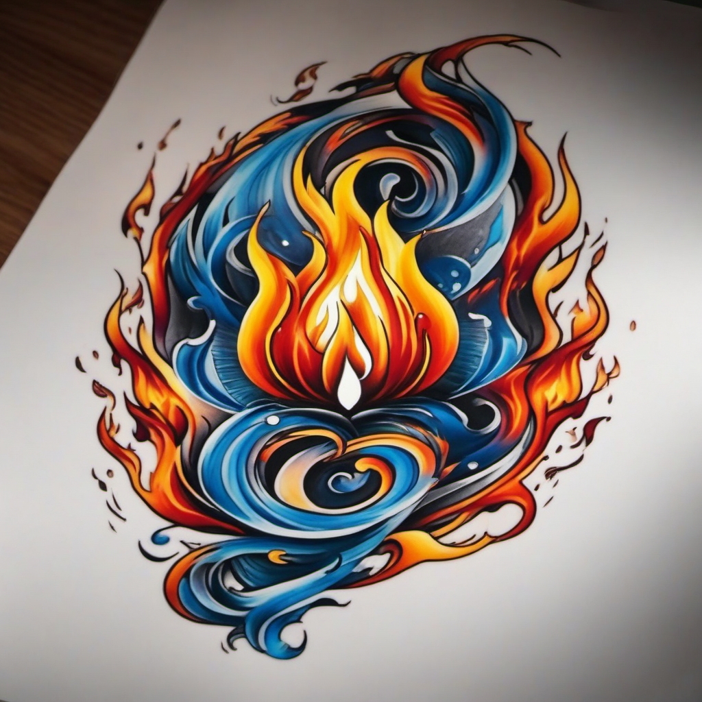 fire and water tattoo  simple color tattoo,white background