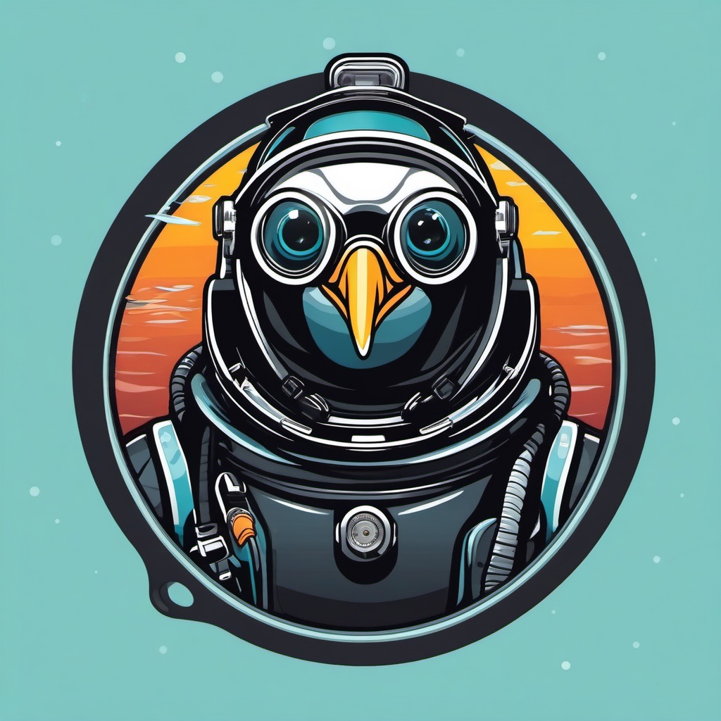 Penguin Diver Sticker - A penguin equipped for underwater exploration. ,vector color sticker art,minimal