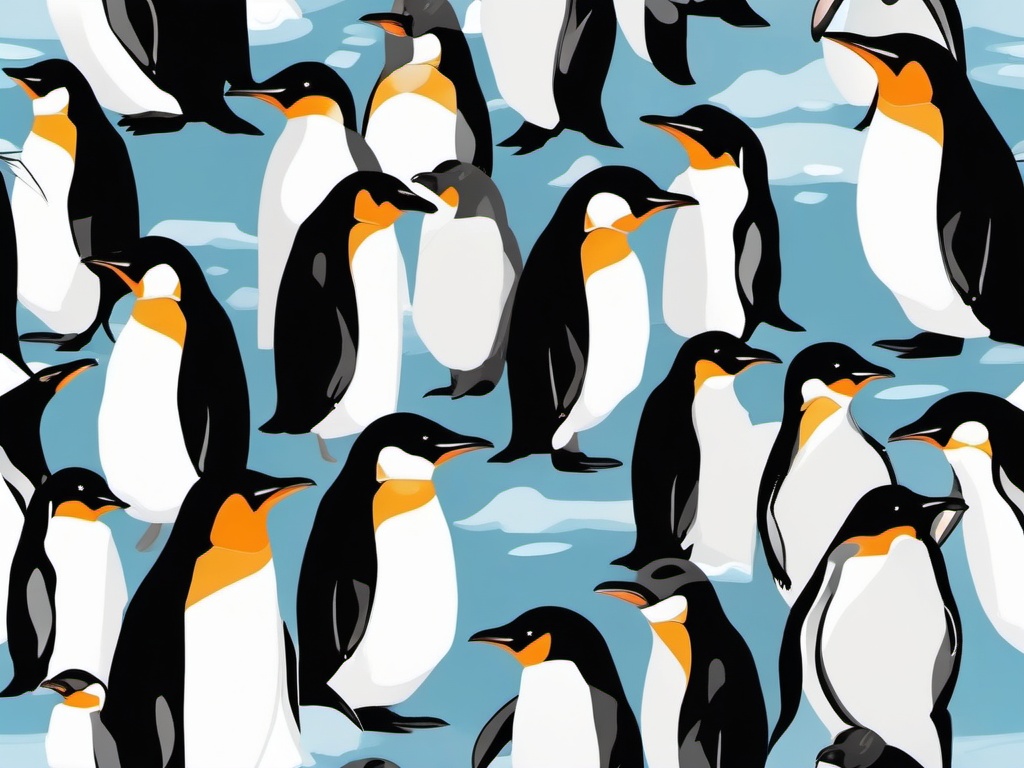 Penguin Clipart, Adorable penguins waddling on icy terrain. 