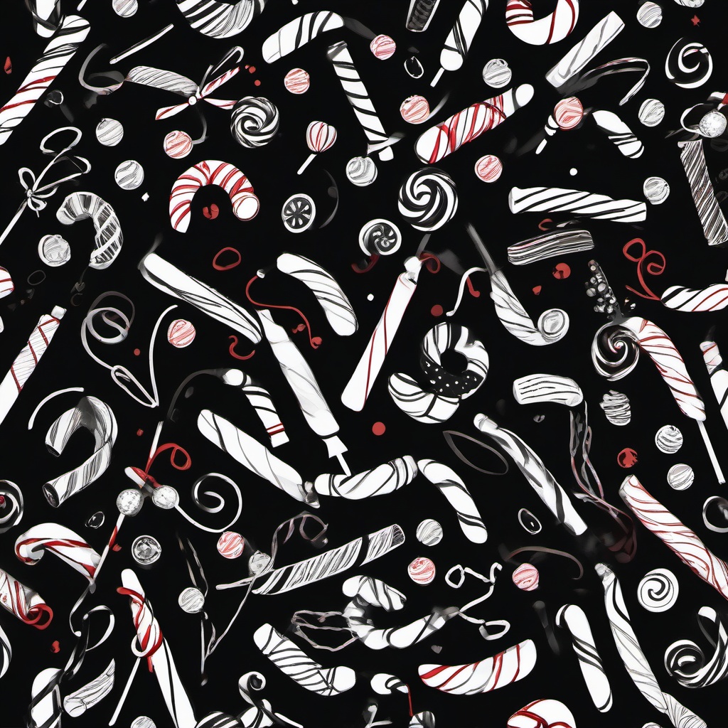 drawing of christmas candy cane  minimal rough sketch scribbles,doodles,black and white