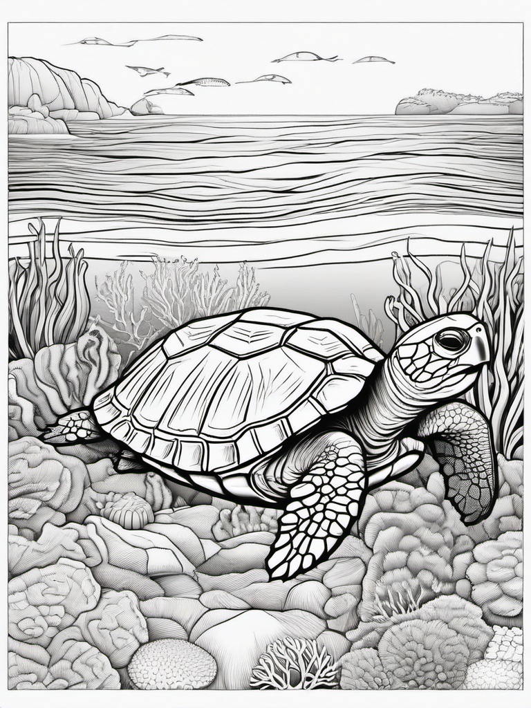 Sea Animal Coloring Pages - Tortoise slowly making its way across the seabed  simple coloring pages