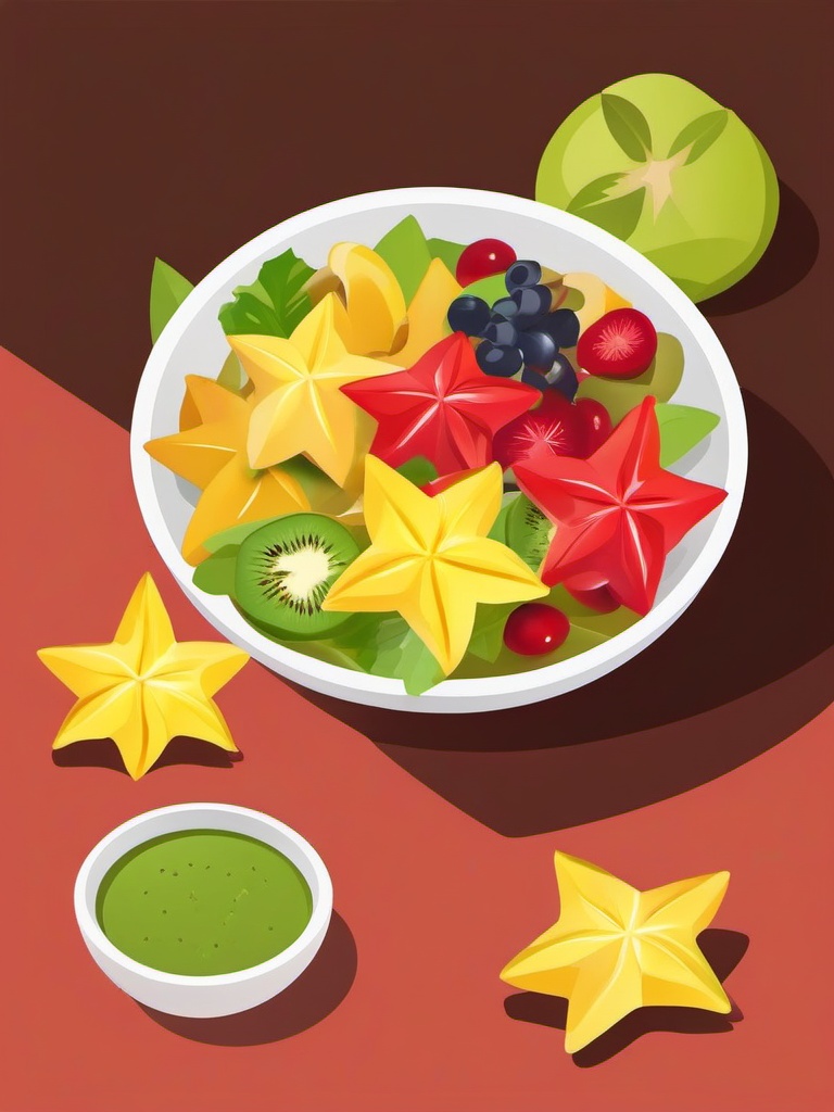 Star Fruit Salad Clipart - A bowl of star fruit salad.  color vector clipart, minimal style