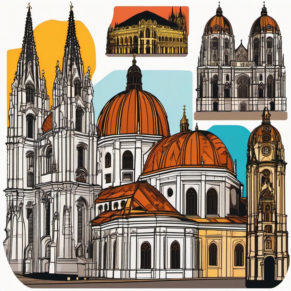 Vienna clipart - St. Stephen's Cathedral and Vienna cityscape,  color vector clipart