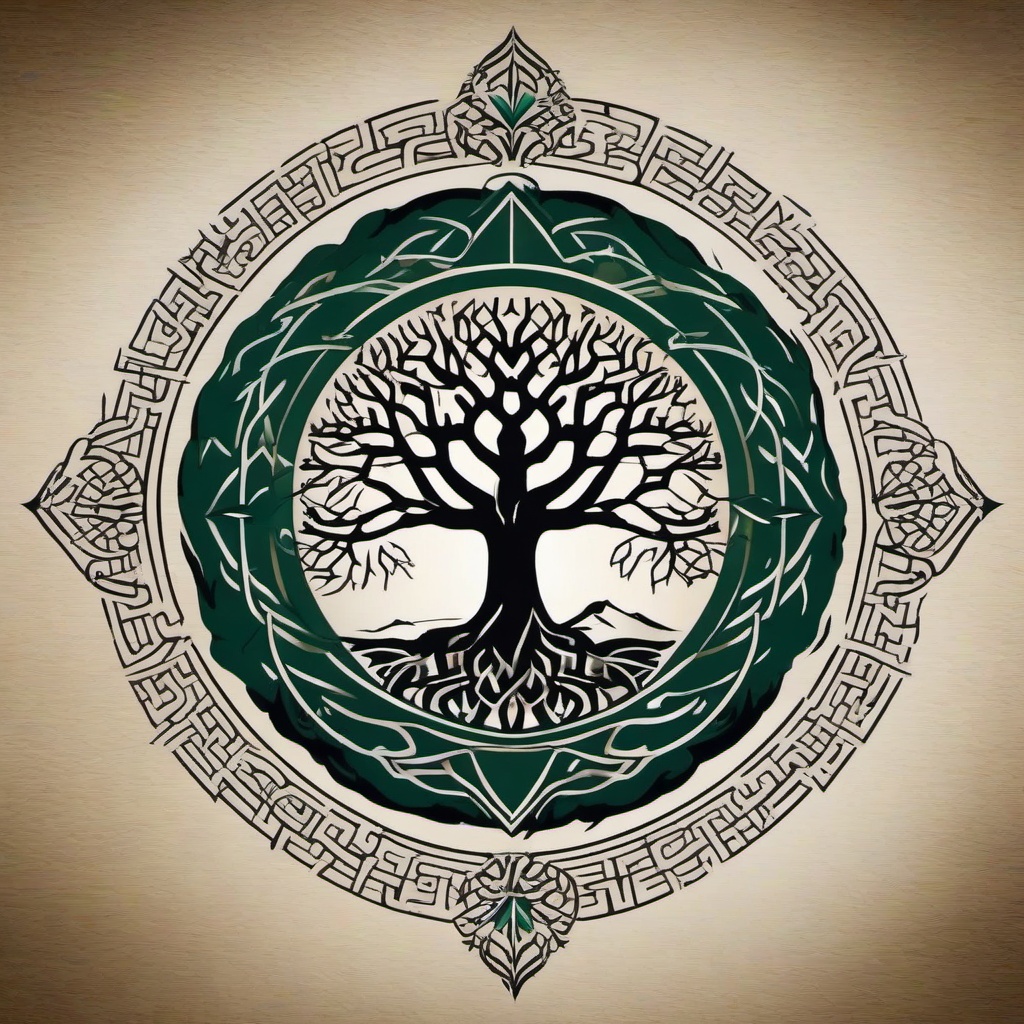 vegvisir yggdrasil tattoo  simple vector color tattoo