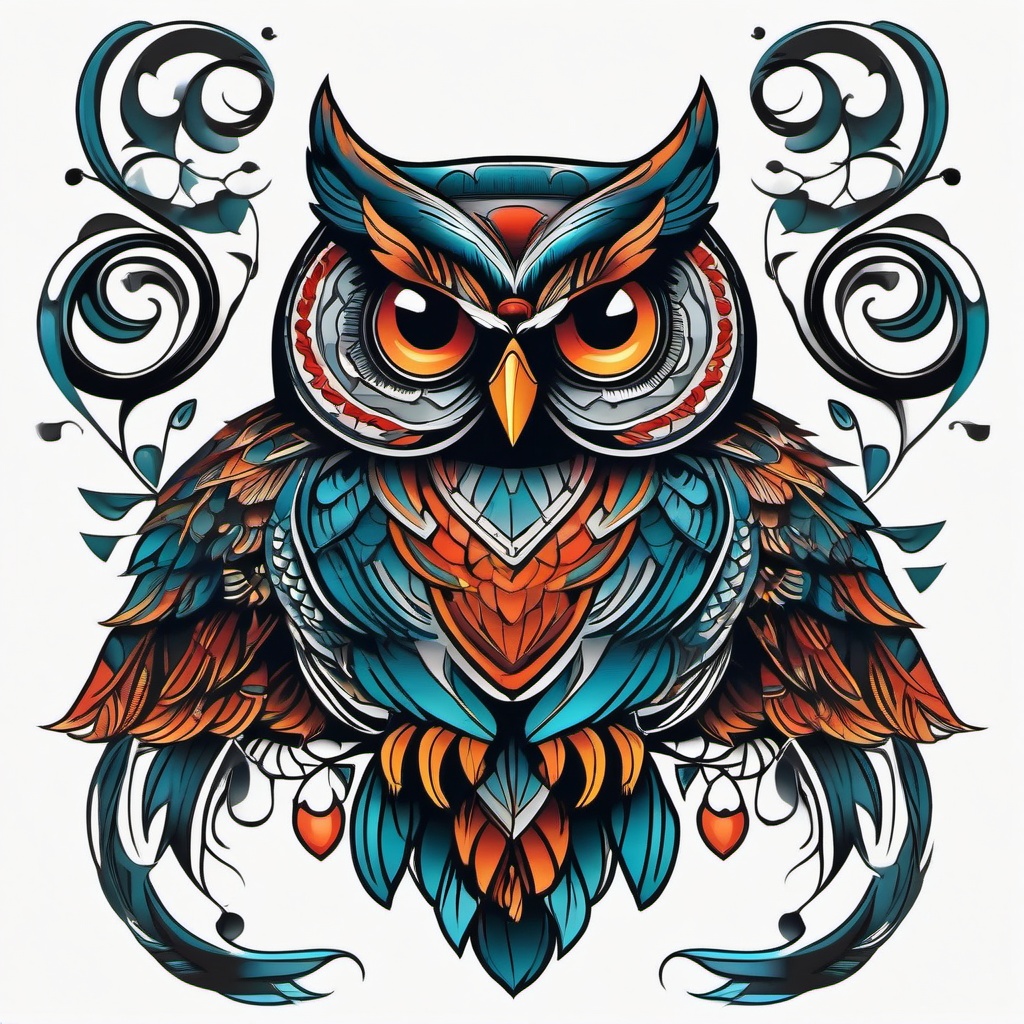 American Traditional Owl Tattoo - Infuse classic American traditional elements into an owl tattoo.  simple color tattoo,vector style,white background