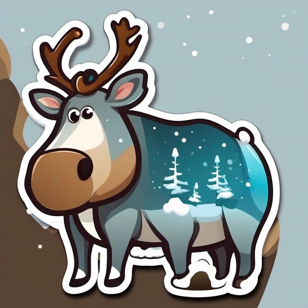 Reindeer cartoon - antlered, snowy animal  cartoon sticker style