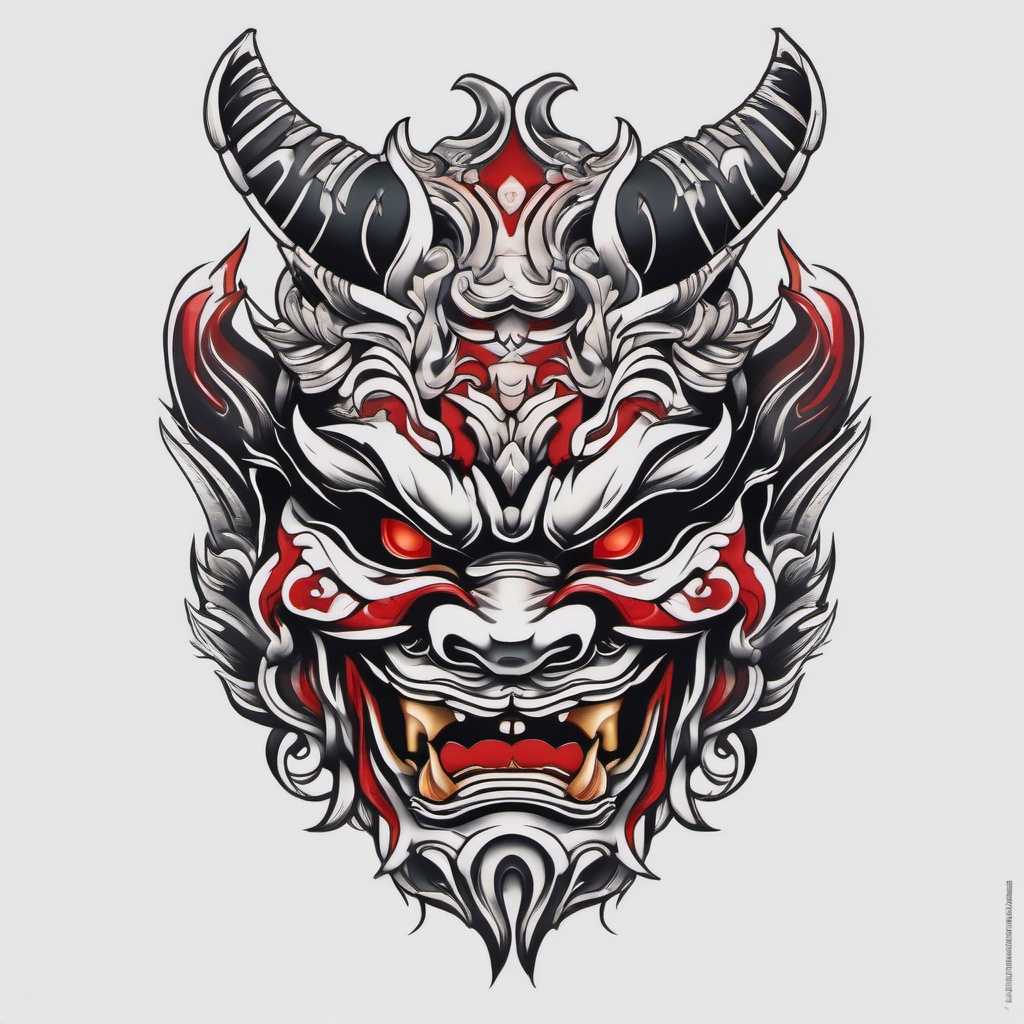 small oni mask tattoo  simple color tattoo,white background,minimal