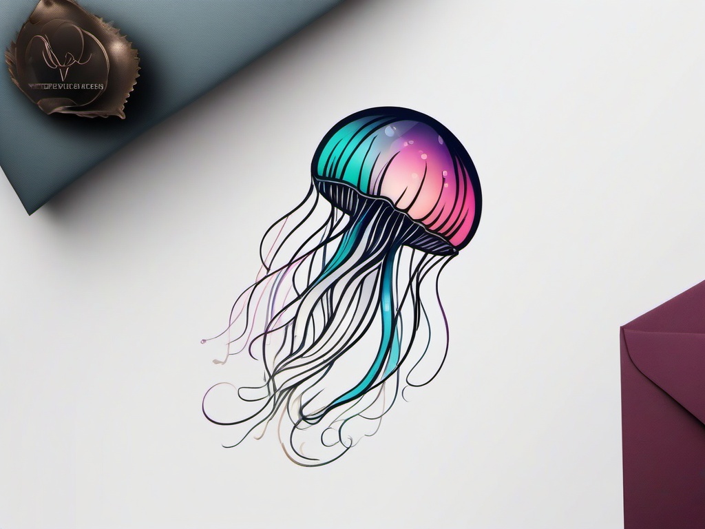Feminine Jellyfish Tattoo - Embrace elegance and femininity with a graceful jellyfish design.  minimalist color tattoo, vector