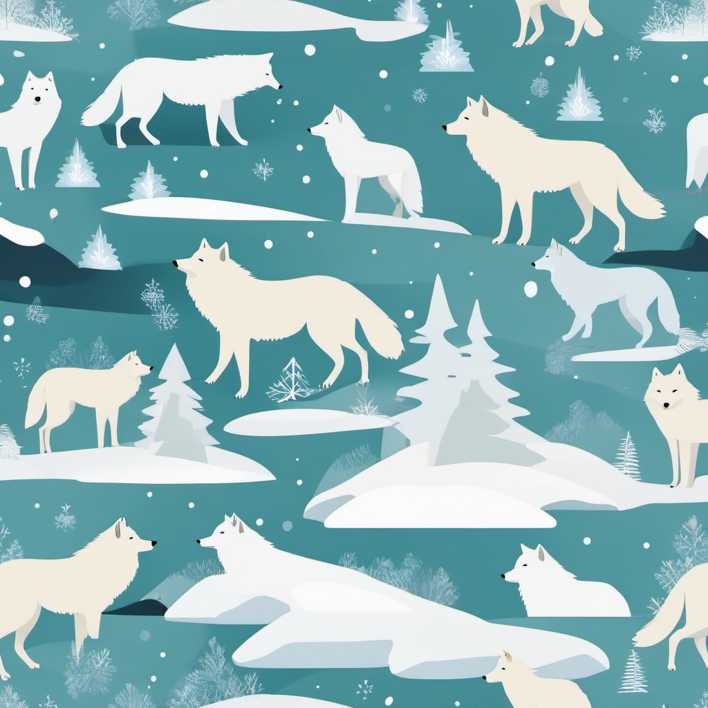 Arctic Wolf Pack Clip Art - Pack of Arctic wolves in the snow,  color vector clipart, minimal style