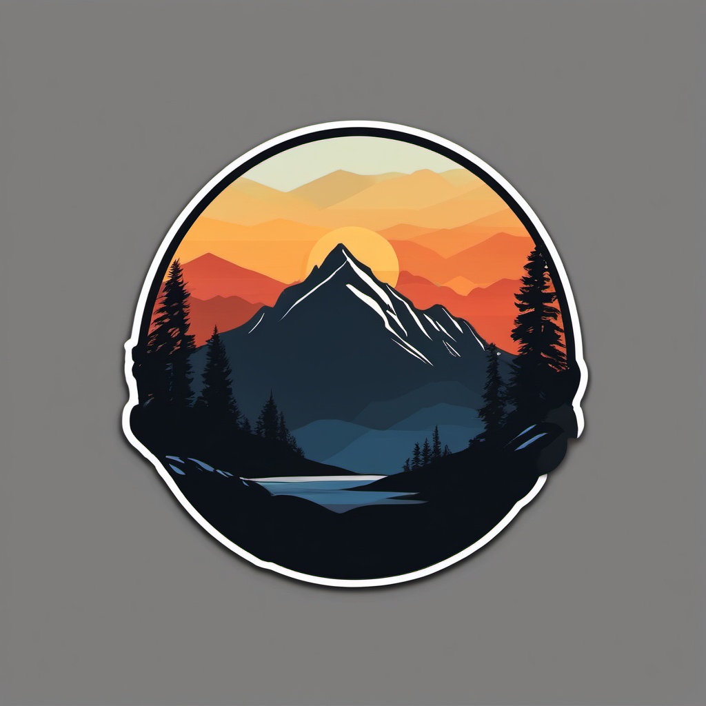 Mountain Silhouette Sticker - Rugged mountain silhouette, ,vector color sticker art,minimal