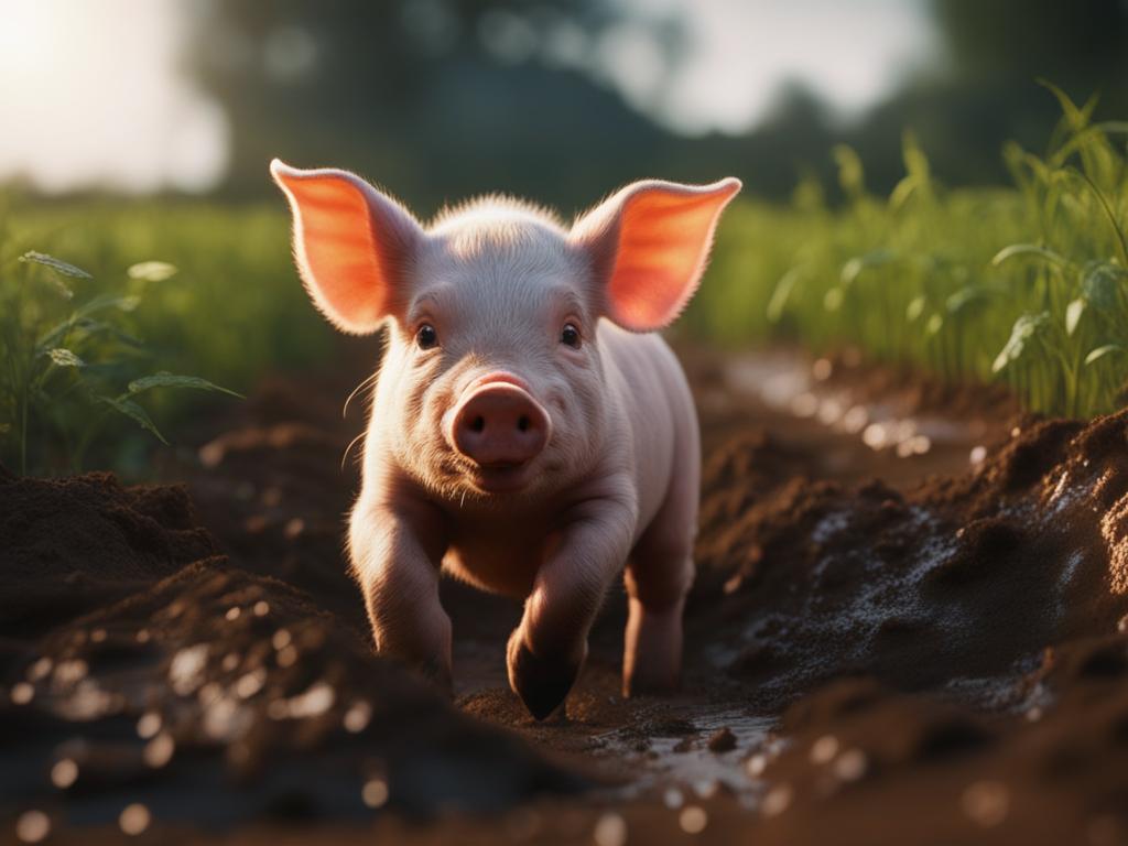 piglet rolling in the mud on a quaint farm 8k ultrarealistic cinematic 