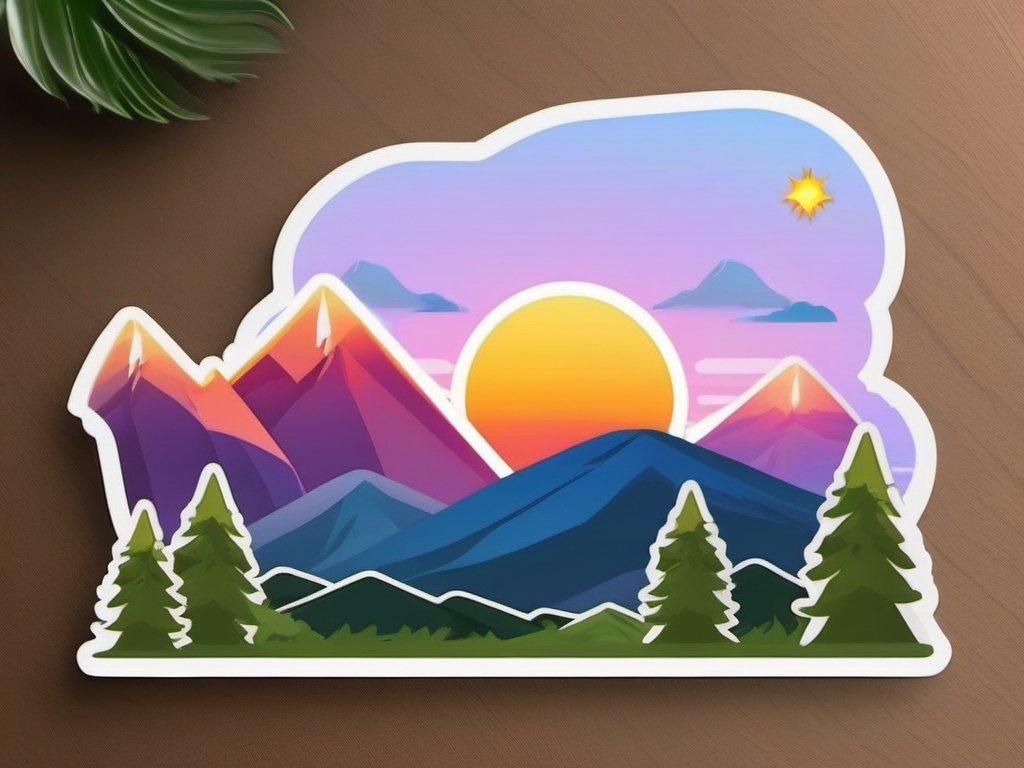 Sunrise over Mountains Emoji Sticker - Greeting the day with mountain majesty, , sticker vector art, minimalist design