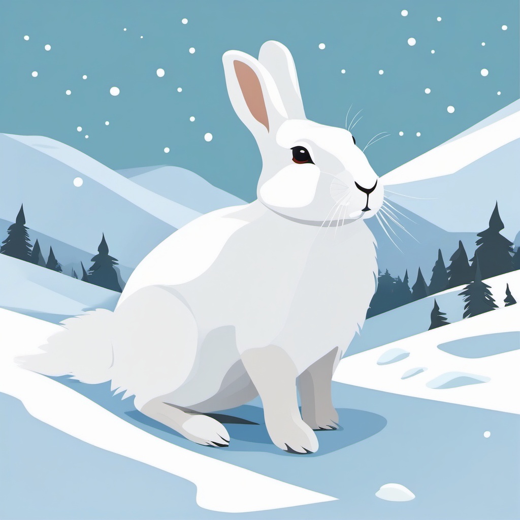 Arctic Hare Clip Art - Arctic hare in the snowy tundra,  color vector clipart, minimal style