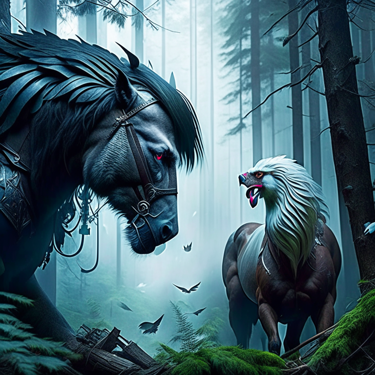 geralt of rivia vs the griffin - the witcher geralt faces the formidable griffin in a dense, misty forest, parrying its deadly talon strikes. 