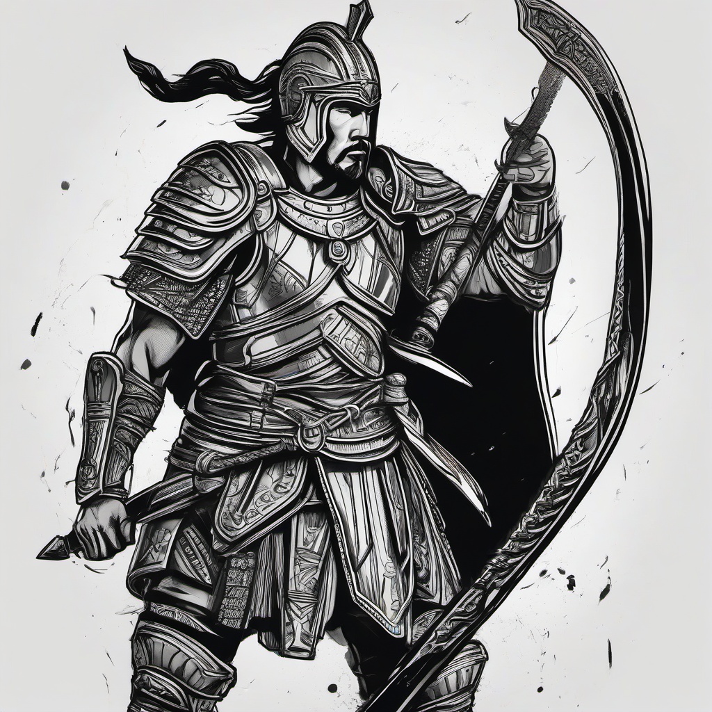 drawing of a warrior  minimal rough scribbles,doodles,black and white