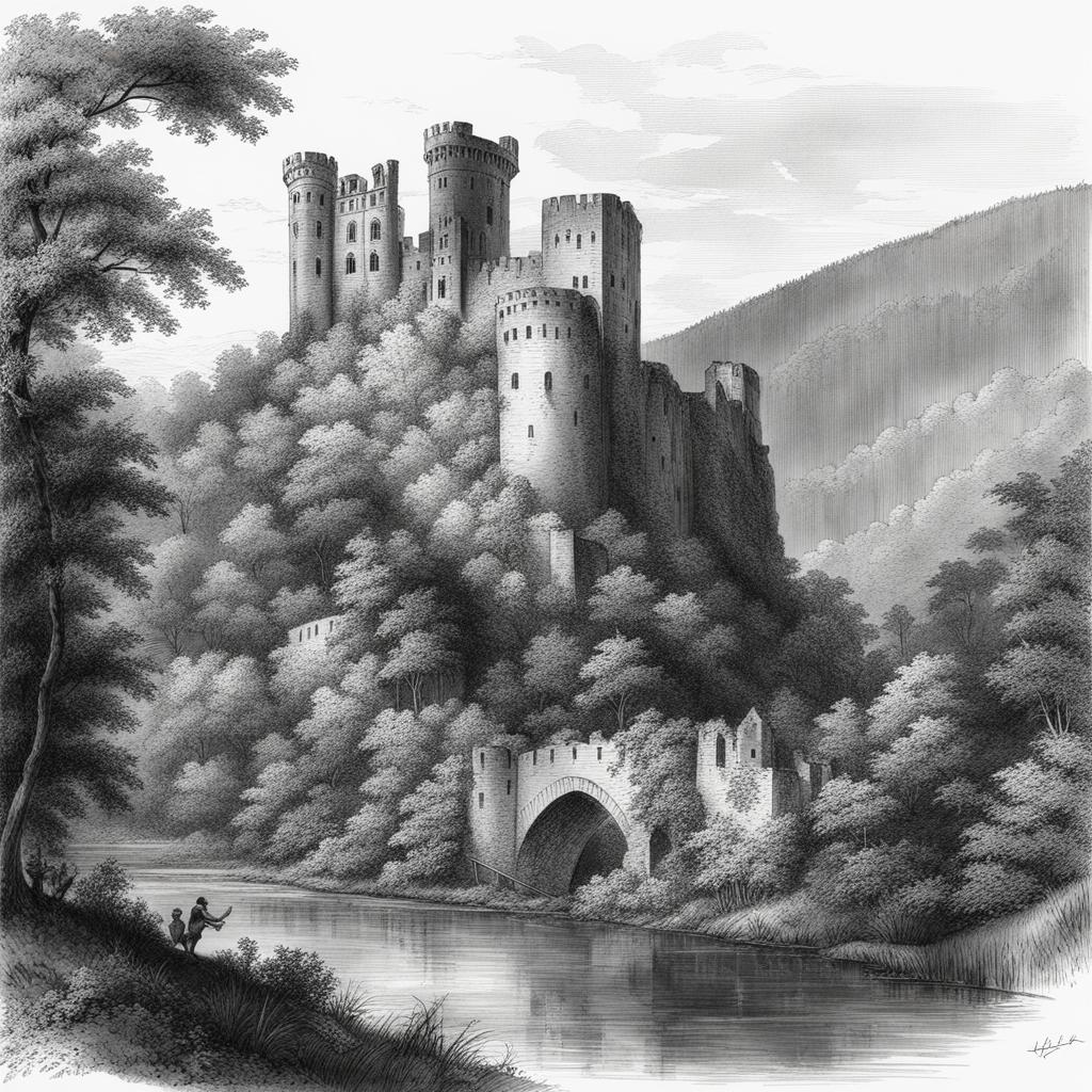 forgotten heidelberg castle ruins - sketch the forgotten ruins of an ancient castle perched high above the neckar river, where history meets nature. 