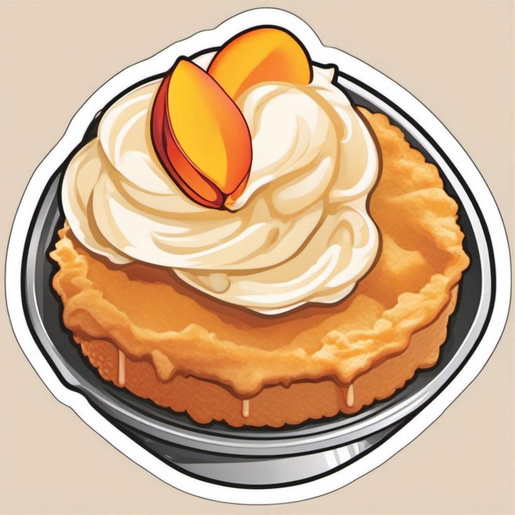 Peach Cobbler Comfort sticker- Sweet and juicy peach filling topped with a buttery biscuit crust. Served warm with a scoop of vanilla ice cream for the ultimate comfort dessert., , color sticker vector art