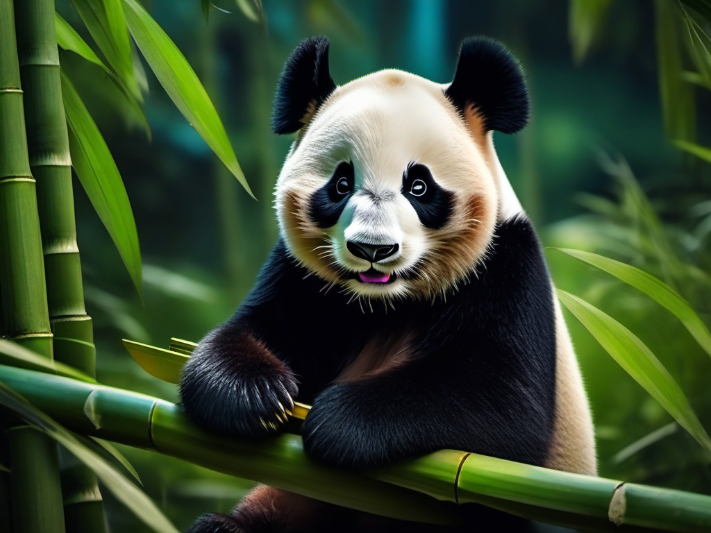 Cute Panda Munching on Bamboo in a Bamboo Wonderland 8k, cinematic, vivid colors