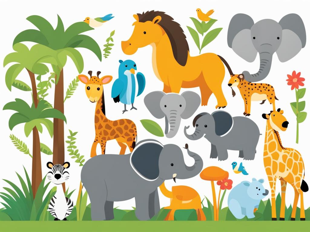 zoo clipart - a playful assortment of zoo animals in their habitats 