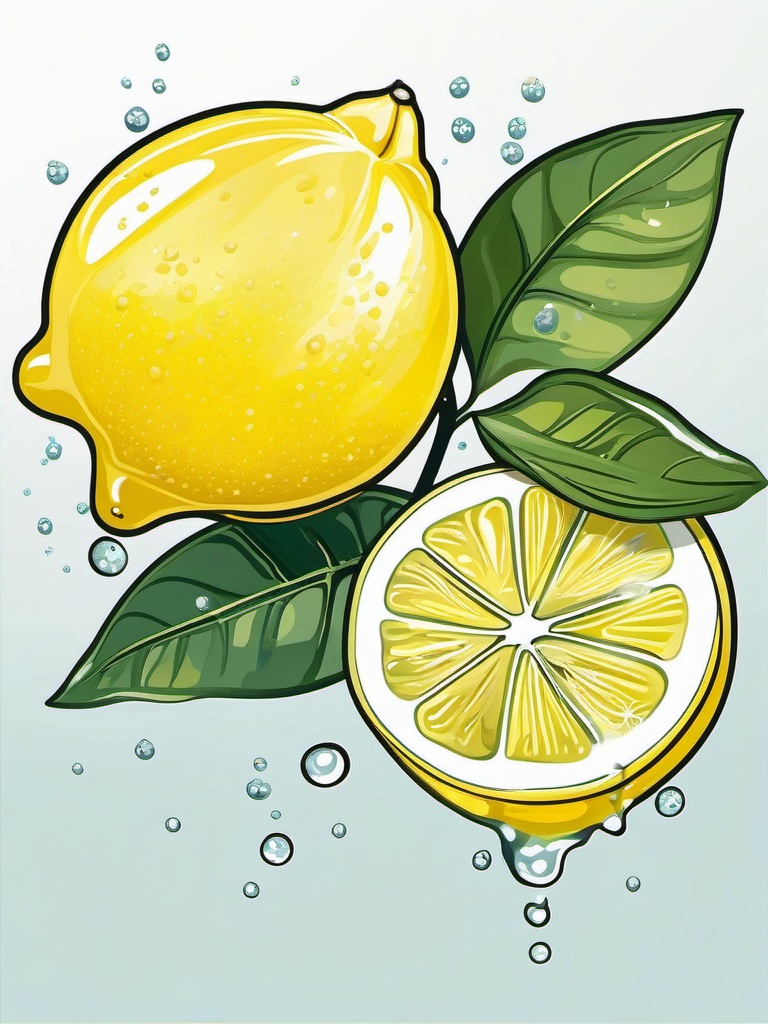 Lemon clipart - lemon floating in sparkling water  color,minimalist,vector clipart