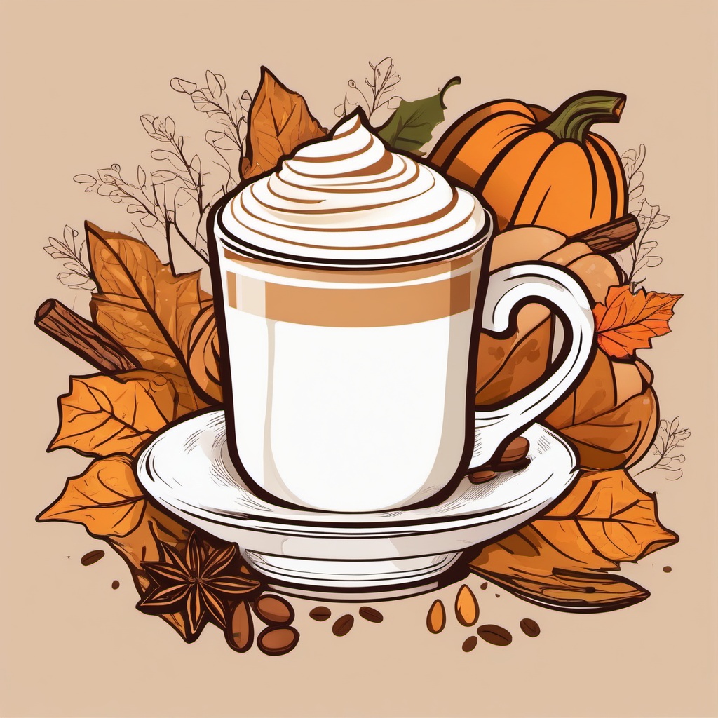 Pumpkin Spice Latte clipart - A frothy latte with spices, ,vector color clipart,minimal