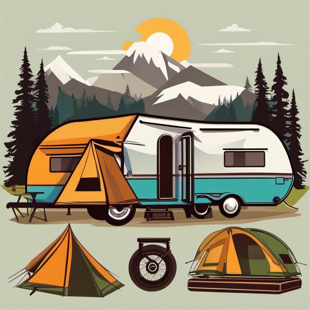 Camping clipart - camping trailer setup  vector clipart